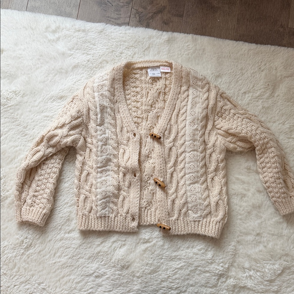 Zara Cream Cable Knit Toggle Cardigan